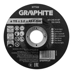 GRAPHITE 57T122 Tarcza tnąca, korundowa do betonu, wypukła 115 x 2.0 x 22.2 mm, 42 C46-R-BF