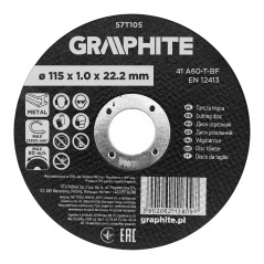 GRAPHITE 57T105 Tarcza tnąca, korundowa do metalu 115 x 1.0 x 22.2 mm,  41 A60-T-BF