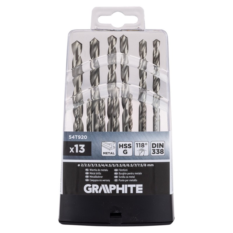 GRAPHITE 54T920 Wiertła do metalu HSS-G, 2 - 8 mm, zestaw 13 szt.
