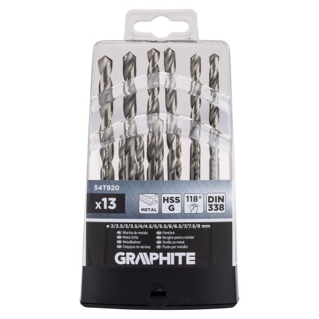 GRAPHITE 54T920 Wiertła do metalu HSS-G, 2 - 8 mm, zestaw 13 szt.