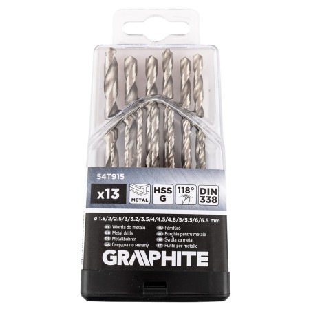 GRAPHITE 54T915 Wiertła do metalu HSS-G, 1,5-6,5 mm, zestaw 13 szt.