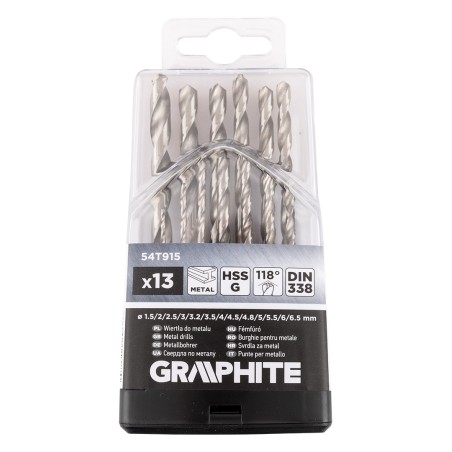 GRAPHITE 54T915 Wiertła do metalu HSS-G, 1,5-6,5 mm, zestaw 13 szt.