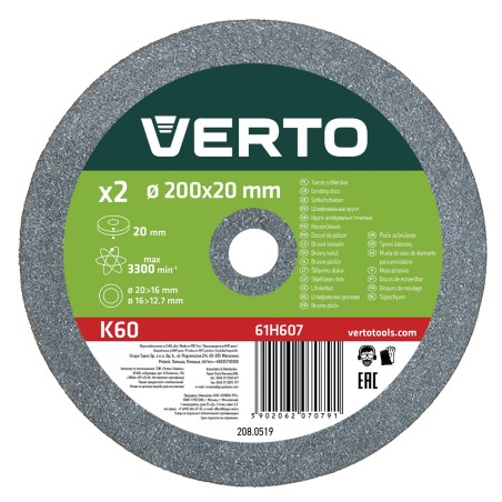 VERTO 61H607 Tarcze szlifierskie 200 x 20/16/12.7 x 20 mm, 2 szt.