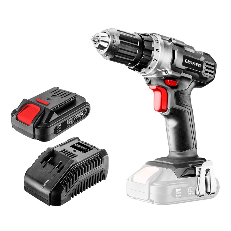 GRAPHITE 58G000-SET1 Wiertarko-wkrętarka akumulatorowa Energy+ 18V, Li-Ion, uchwyt 10 mm, aku 2Ah, ład, karton