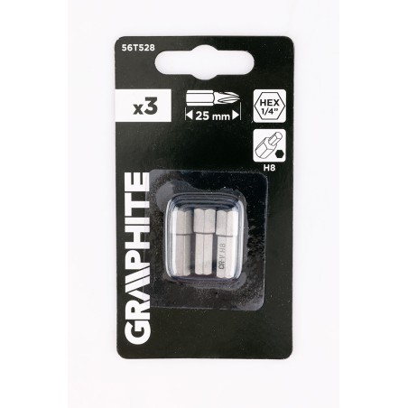 GRAPHITE 56T528 Bity Hex H8 x 25 mm, 3 szt.