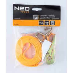 NEO TOOLS 10-709 Pas mocujący z grzechotką 25 mm x 5 m, wytrzymujący 1000 kg PES 
