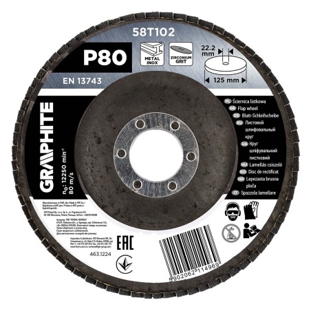GRAPHITE 58T102 Ściernica listkowa cyrkonowa 125 x 22.2 mm, P80
