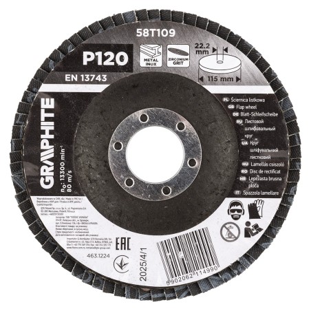GRAPHITE 58T109 Ściernica listkowa cyrkonowa 115 x 22.2 mm, P120