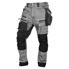 NEO TOOLS 81-361-2-XS Spodnie robocze DENIM, wzmocnienia Cordura, odpinane kieszenie kaburowe, szare, rozmiar XS